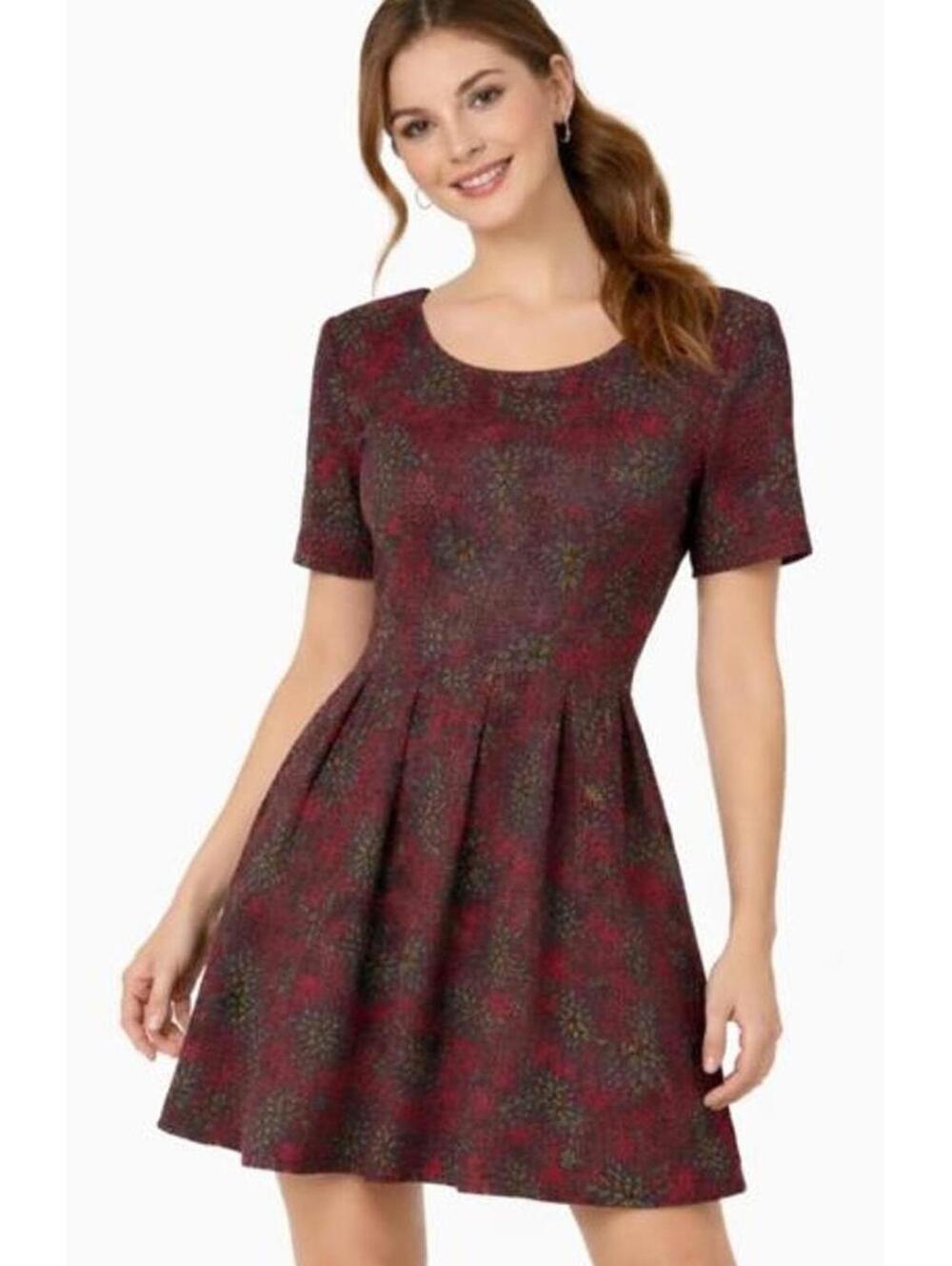 LuLaRoe Dress Women's Sz Large Burgundy Red Floral Zip Back Coquette Girl EUC